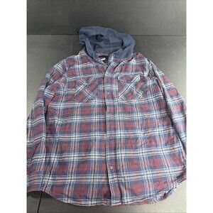 Men's Vans Large Hooded Long Sleeve Button Front Woven Plaid Cotton Shirt